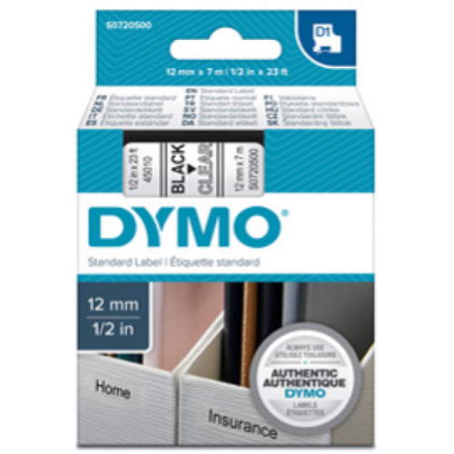 DYMO D1 NASTRO 12MM X 7MT TRASPARENTE STAMPA NERO (S0720500A)